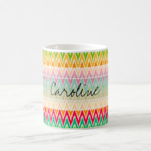 Caneca De Café Padrão Monograma Laranja Teal Ikat Chevron Zig Zag
