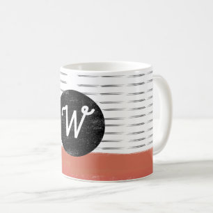 Caneca De Café padrão monograma preto branco laranja moderno