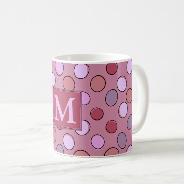 Caneca De Café Padrão Monograma Rosa Manchas Fofas (Frente Esquerda)
