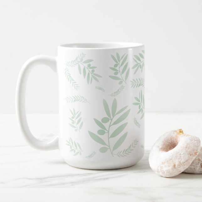 Caneca De Café Padrão natural do ramo da oliveira (Com Donut)
