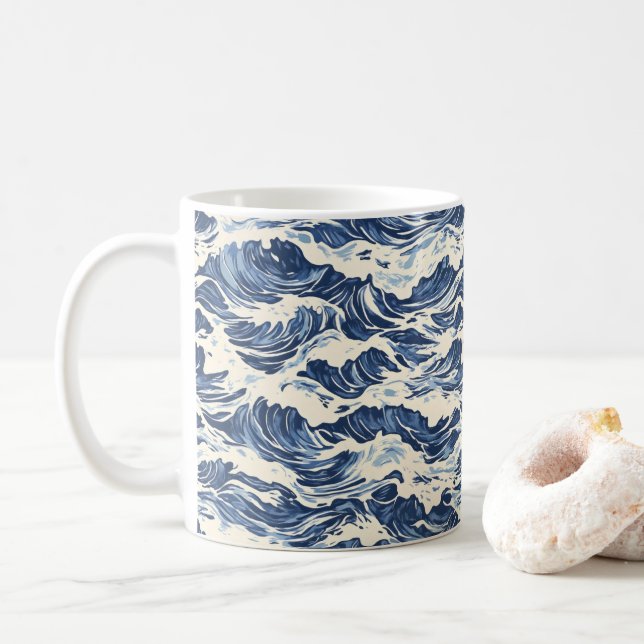 Caneca De Café Padrão Onda Azul (Com Donut)