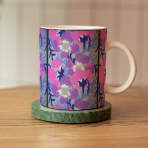 Caneca De Café Padrão Ousado de Windflower Rosa e Roxo Retro 