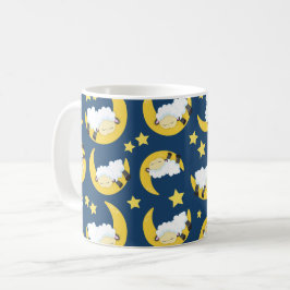 Caneca De Café Padrão Ovino, Ovelhas Dormindo, Lua, Estrelas