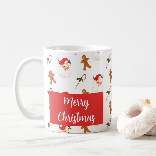 Caneca De Café Padrão Papai Noel Feliz Natal  (Com Donut)