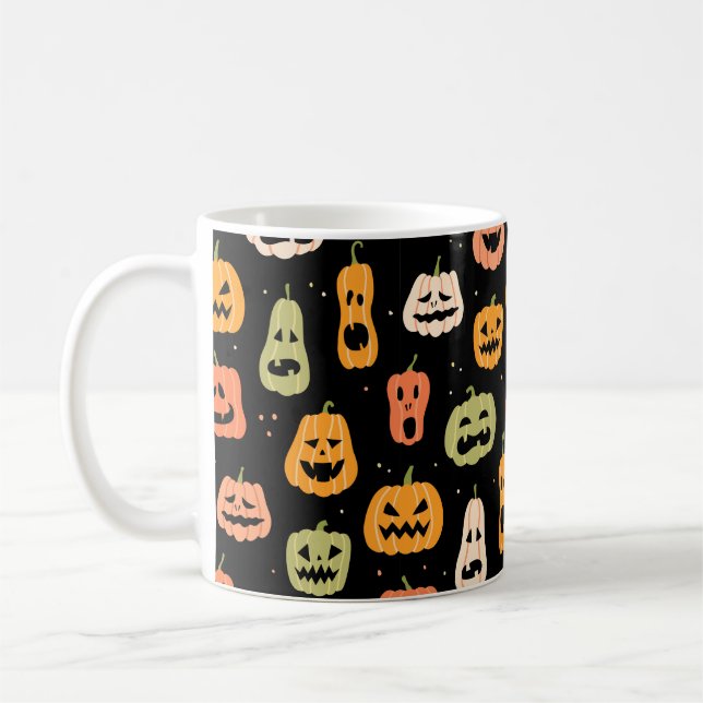 Caneca De Café Padrão perfeito de abóbora do Halloween. Mão puxad (Esquerda)