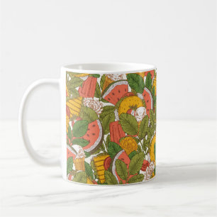 Caneca De Café Padrão perfeito na comida de Verão. Sanduíches,