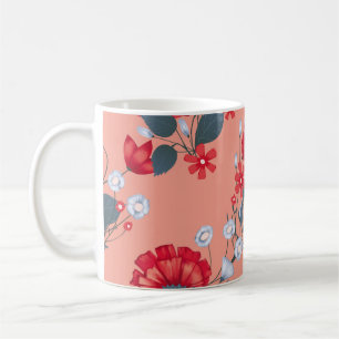 Caneca De Café Padrão perfeito vintage design floral com rosas.