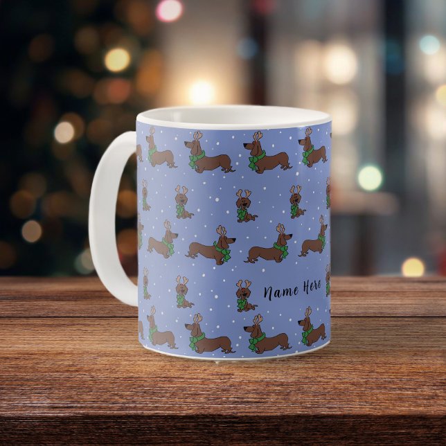 Caneca De Café Padrão personalizado da rena de Natal Dachshund (Criador carregado)