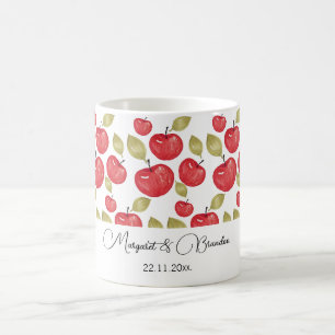 Caneca De Café Padrão Personalizado de Maçã Aquarela Pintado à Mã