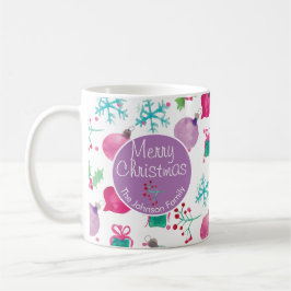 Caneca De Café Padrão Pintado à Mão com Tema de Natal em Aquarela