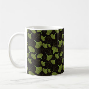 Caneca De Café Padrão Preto de Folha de Ginkgo Floral