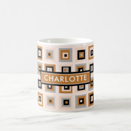 Caneca De Café Padrão Quadrado de Terracota Preta Personalizado e