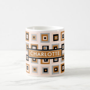 Caneca De Café Padrão Quadrado de Terracota Preta Personalizado e