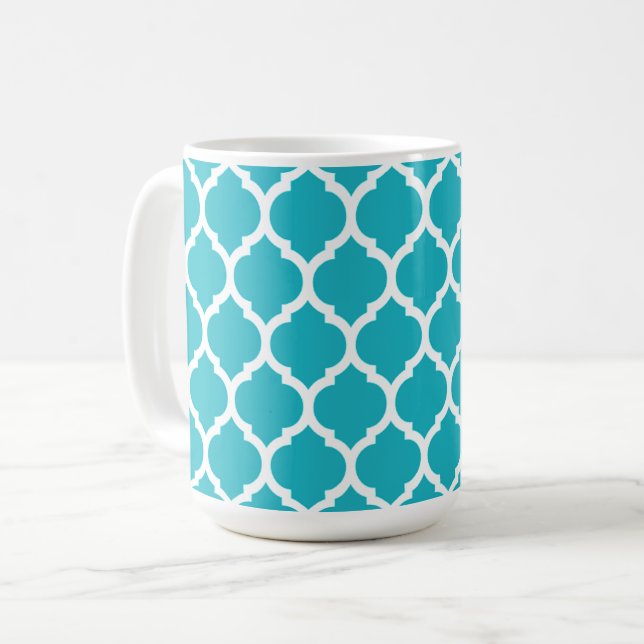 Caneca De Café Padrão Quatrefoil Azul Água (Frente Esquerda)