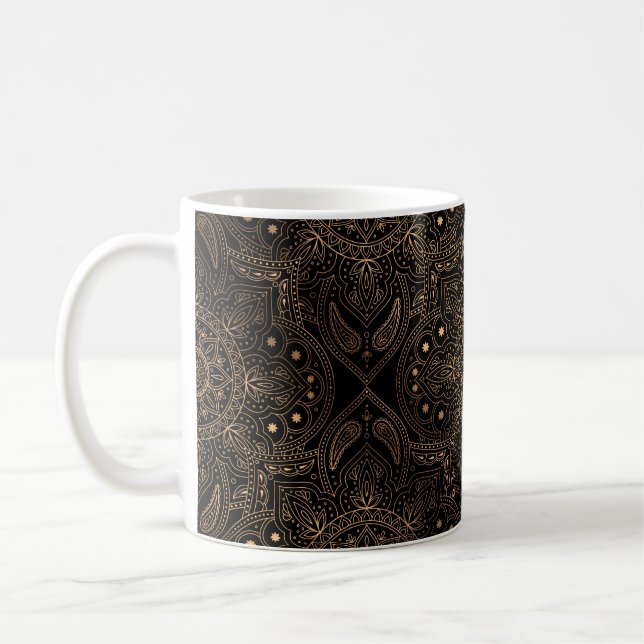 Caneca De Café Padrão real e uniforme de mandala oriental (Esquerda)