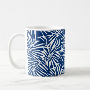 Caneca De Café Padrão Repetitivo De Folha Tropical Branca E Azul