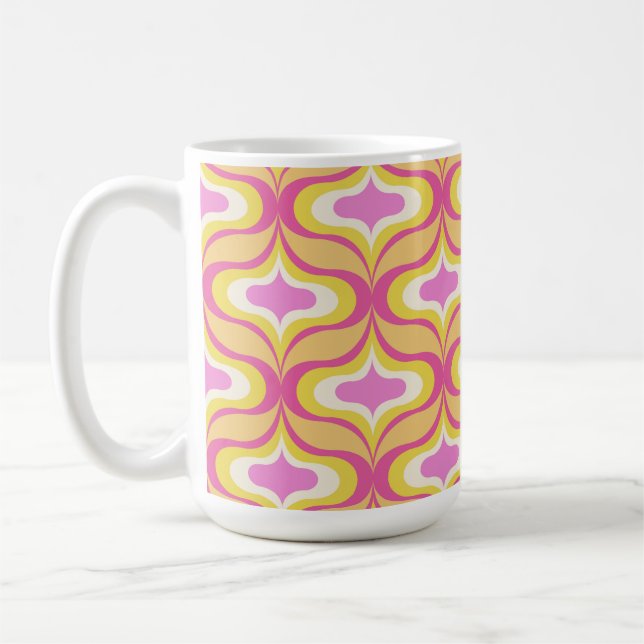 Caneca De Café Padrão Retro Laranja Rosa Branco (Esquerda)
