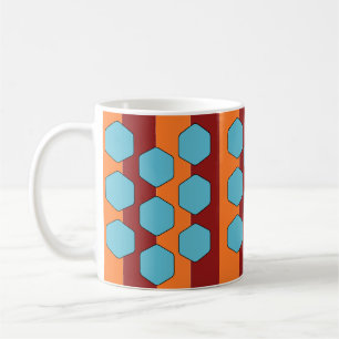 Caneca De Café Padrão Retro Vermelho Laranja Teal dos Anos 70