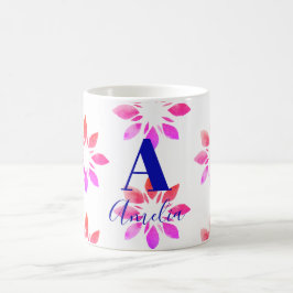 Caneca De Café Padrão Retroativo da Aquarela Floral Monograma Ros