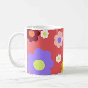 Caneca De Café Padrão Retroativo Y2K das Flores de Mola