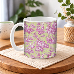 Caneca De Café Padrão Romântico Vintage Verde Rosa Toile de Jouy