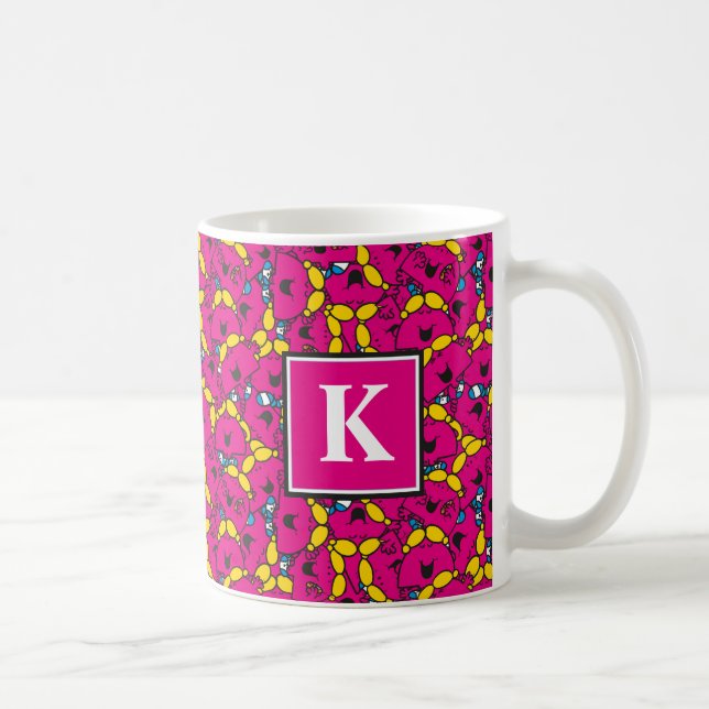 Caneca De Café Padrão Rosa Brilhante | Monograma (Direita)