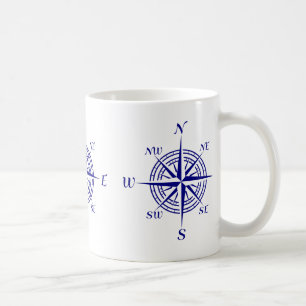 Caneca De Café Padrão Rosa de Compass de Decoração Costeira Azul