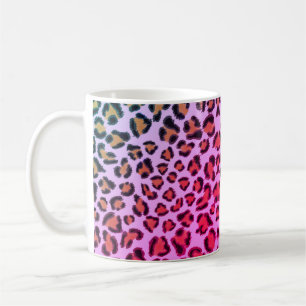 Caneca De Café Padrão rosa e laranja-leopardo-da-chita