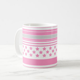 Caneca De Café Padrão rosa listrado com estrelas