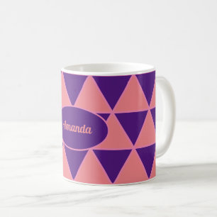 Caneca De Café Padrão roxo roxo de gráfico triangular com nome