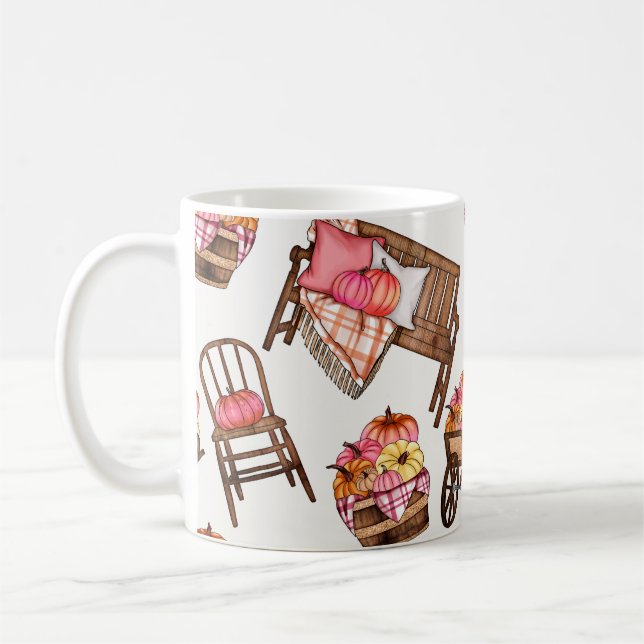 Caneca De Café Padrão Rustic Pumpkin Rosa (Esquerda)