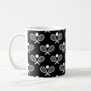Caneca De Café Padrão Seamless de Tênis - Raquete e Bola em Preto