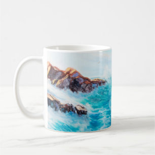 Caneca De Café Padrão sem costura aquarela com tinta manual azul
