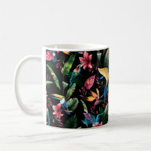Caneca De Café Padrão sem costura aquarelas, aves tropicais, touc