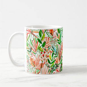 Caneca De Café Padrão sem costura aquarelas com folhas exóticas