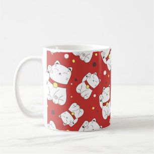Caneca De Café Padrão sem costura com a mão de um gato Maneki-N