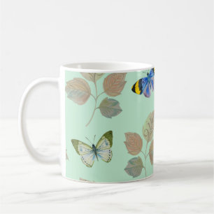 Caneca De Café Padrão sem costura com borboletas brilhantes e bra