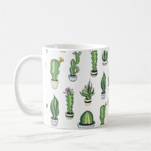 Caneca De Café Padrão sem costura com cacto e suculentos verdes 