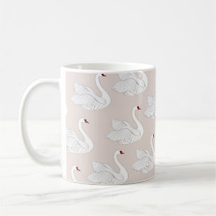 Caneca De Café Padrão sem costura com cisnes brancas. Órna bran