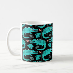 Caneca De Café Padrão sem costura com crocodilos de desenho anim