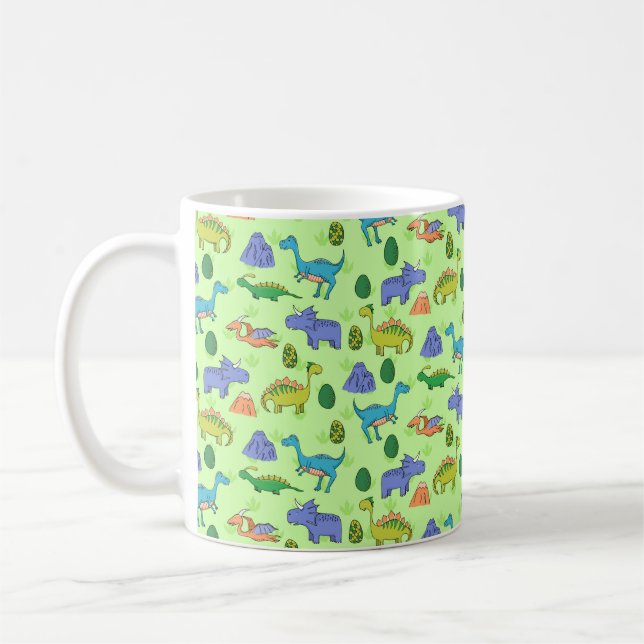 Caneca De Café Padrão sem costura com diferentes dinossauros fofi (Esquerda)