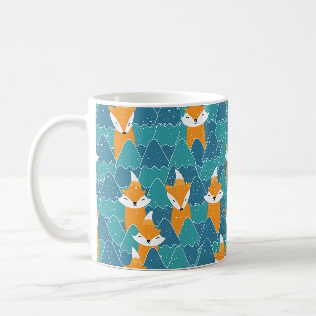Caneca De Café Padrão sem costura com diferentes raposas.  (Esquerda)