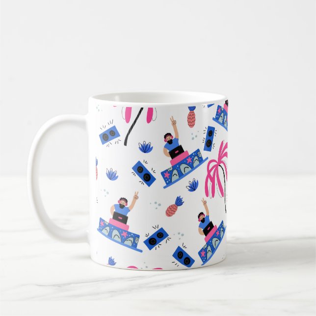 Caneca De Café Padrão sem costura com dj palmeiras pineapp alegre (Esquerda)