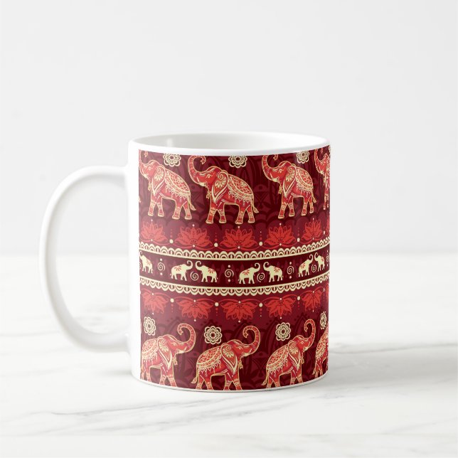 Caneca De Café Padrão sem costura com elefantes  (Esquerda)