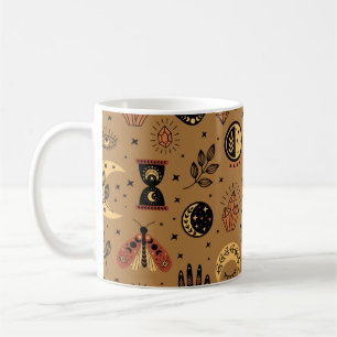Caneca De Café padrão sem costura com elementos mágicos