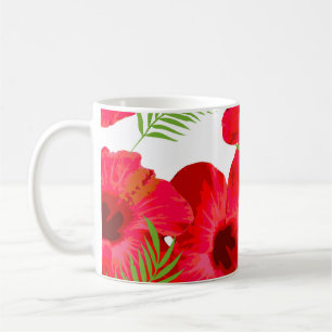 Caneca De Café Padrão sem costura com flor tropical, palma