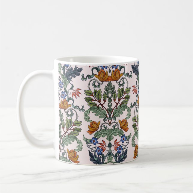 Caneca De Café Padrão sem costura com flores no estilo de deco de (Esquerda)