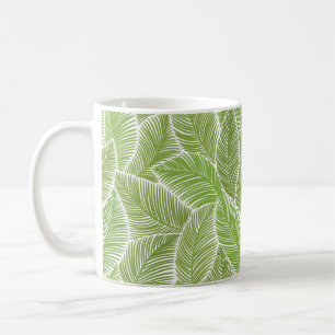 Caneca De Café Padrão sem costura com folhas de palma verdes