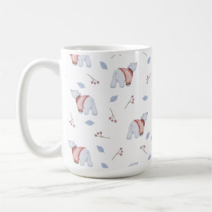 Caneca De Café Padrão Sem Costura Com Folhas E Ursos Aquecidos