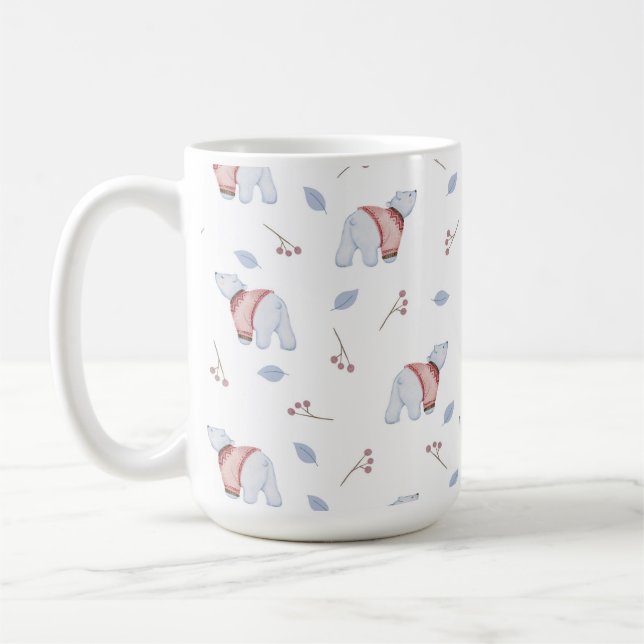 Caneca De Café Padrão Sem Costura Com Folhas E Ursos Aquecidos (Esquerda)